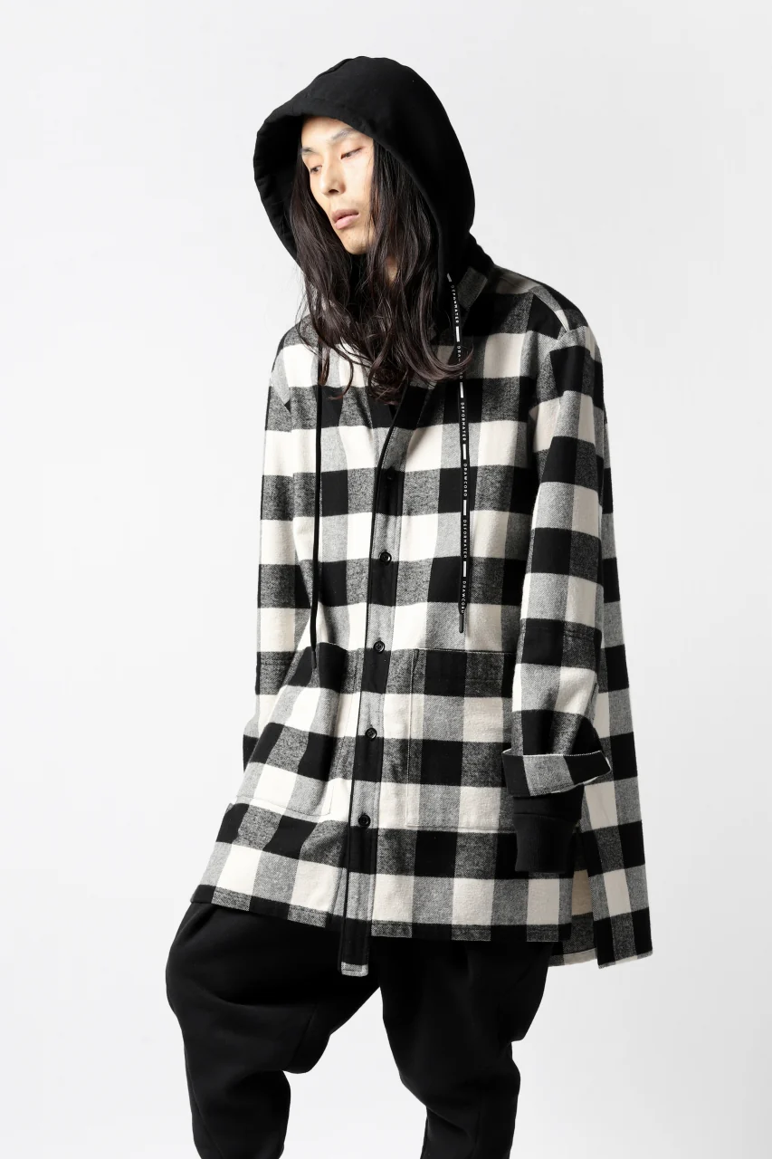 DEFORMATER.® HOODED SHIRT JACKET / HEAVY FLANNEL PLAID (WHITE×BLACK) - Image 6