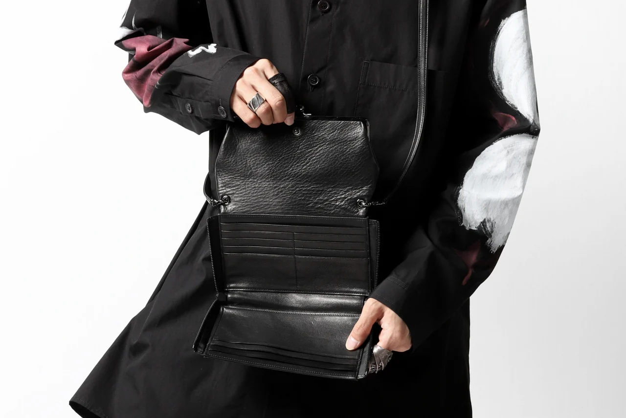 discord Yohji Yamamoto CLASP ZIP WALLET with SHOULDER STRAP (BLACK) - Image 45
