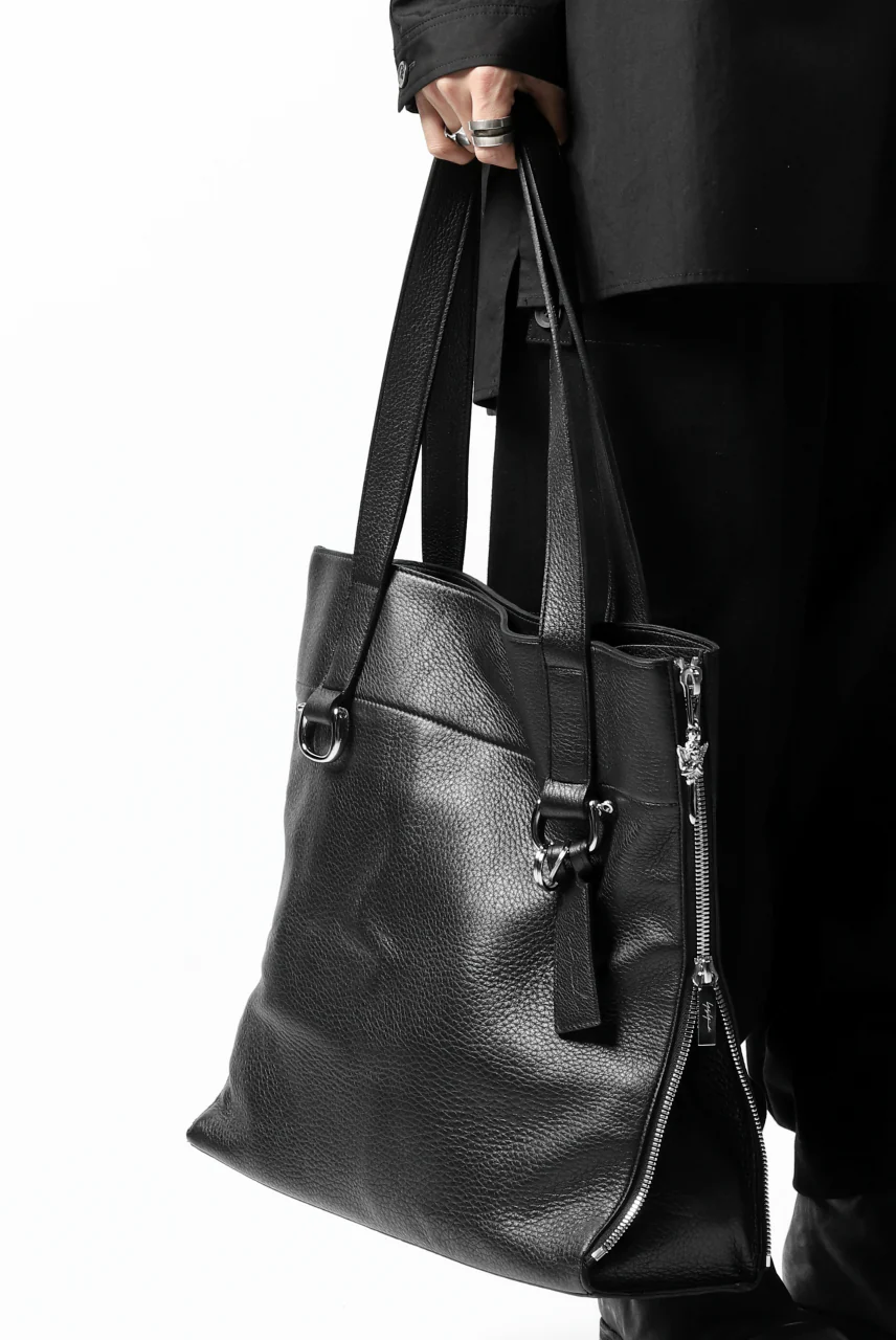 discord Yohji Yamamoto DEER SHRINK SKIN SIDE ZIPPED TOTE BAG (BLACK) - Image 34