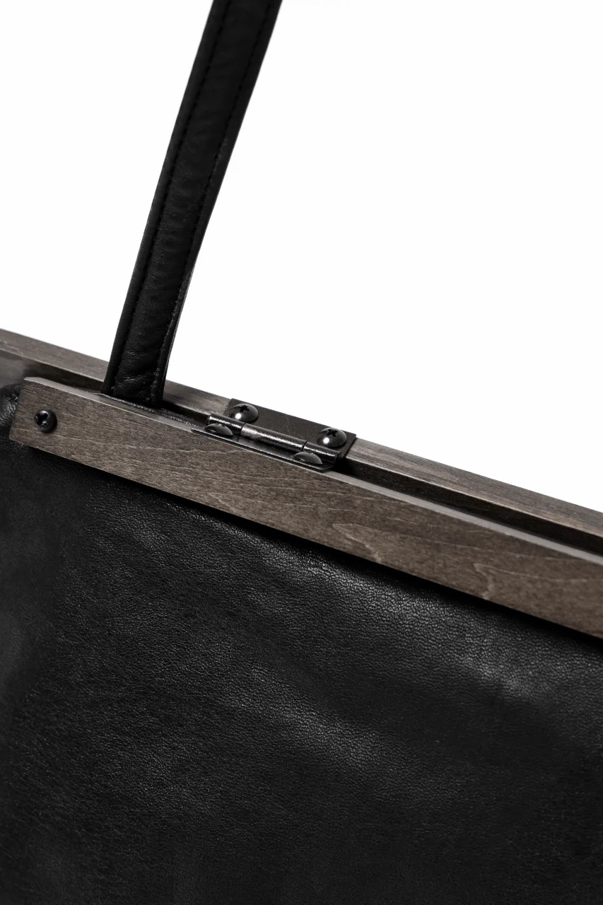 discord Yohji Yamamoto Namu Shoulder Bag / Soft Shrink Cow Leather + Wood (BLACK) - Image 10