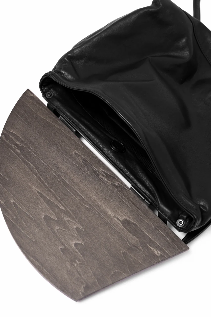 discord Yohji Yamamoto Namu Shoulder Bag / Soft Shrink Cow Leather + Wood (BLACK) - Image 12