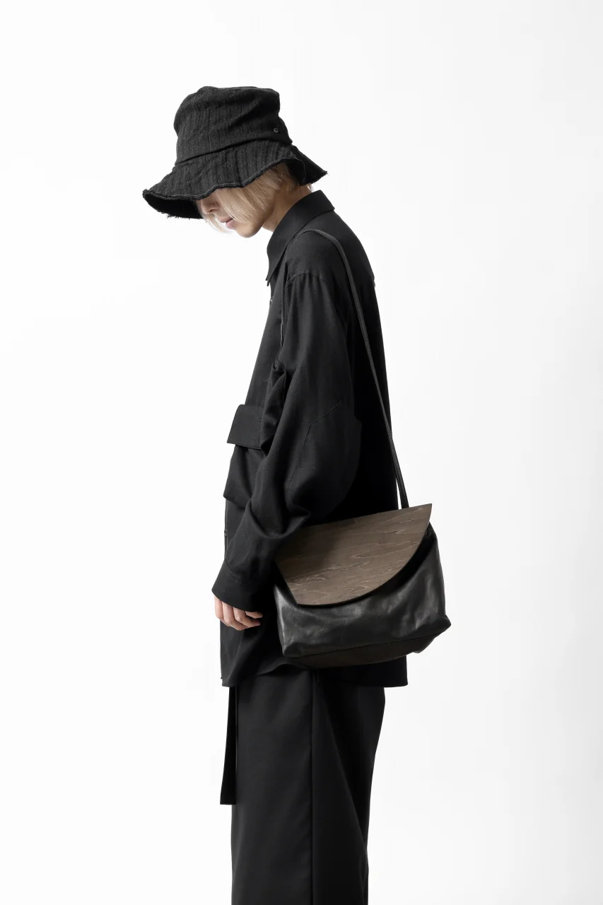 discord Yohji Yamamoto Namu Shoulder Bag / Soft Shrink Cow Leather + Wood (BLACK) - Image 21