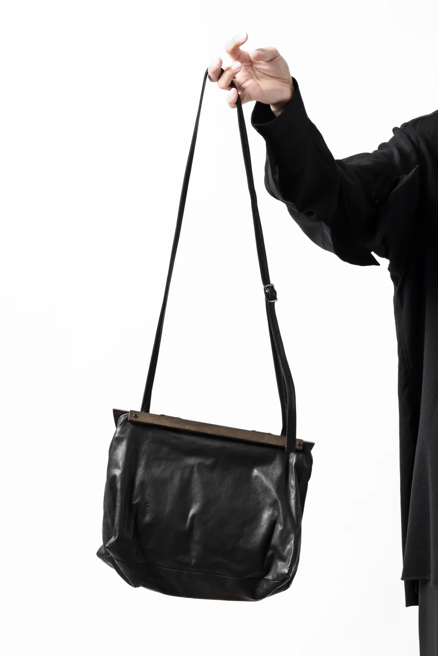 discord Yohji Yamamoto Namu Shoulder Bag / Soft Shrink Cow Leather + Wood (BLACK) - Image 23