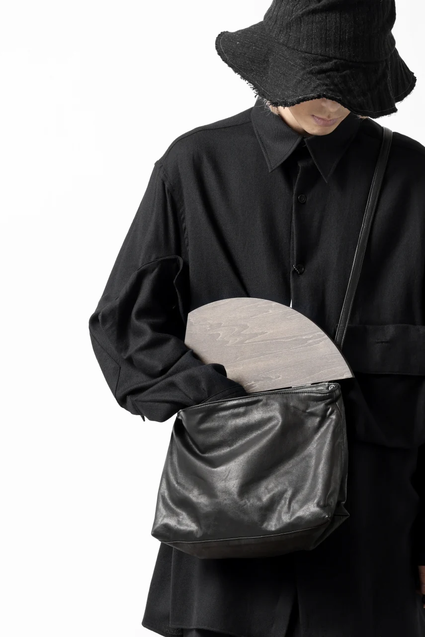 discord Yohji Yamamoto Namu Shoulder Bag / Soft Shrink Cow Leather + Wood (BLACK) - Image 24