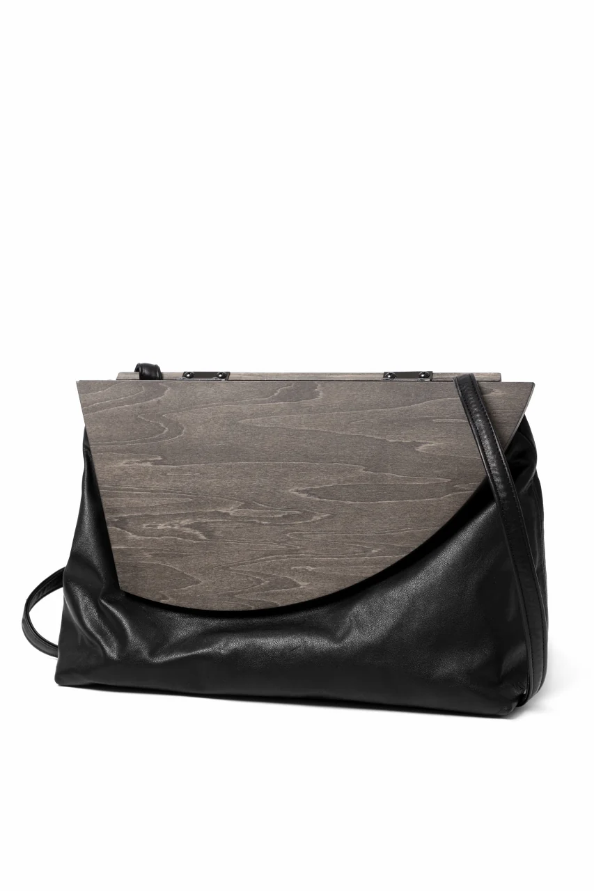 discord Yohji Yamamoto Namu Shoulder Bag / Soft Shrink Cow Leather + Wood (BLACK) - Image 3