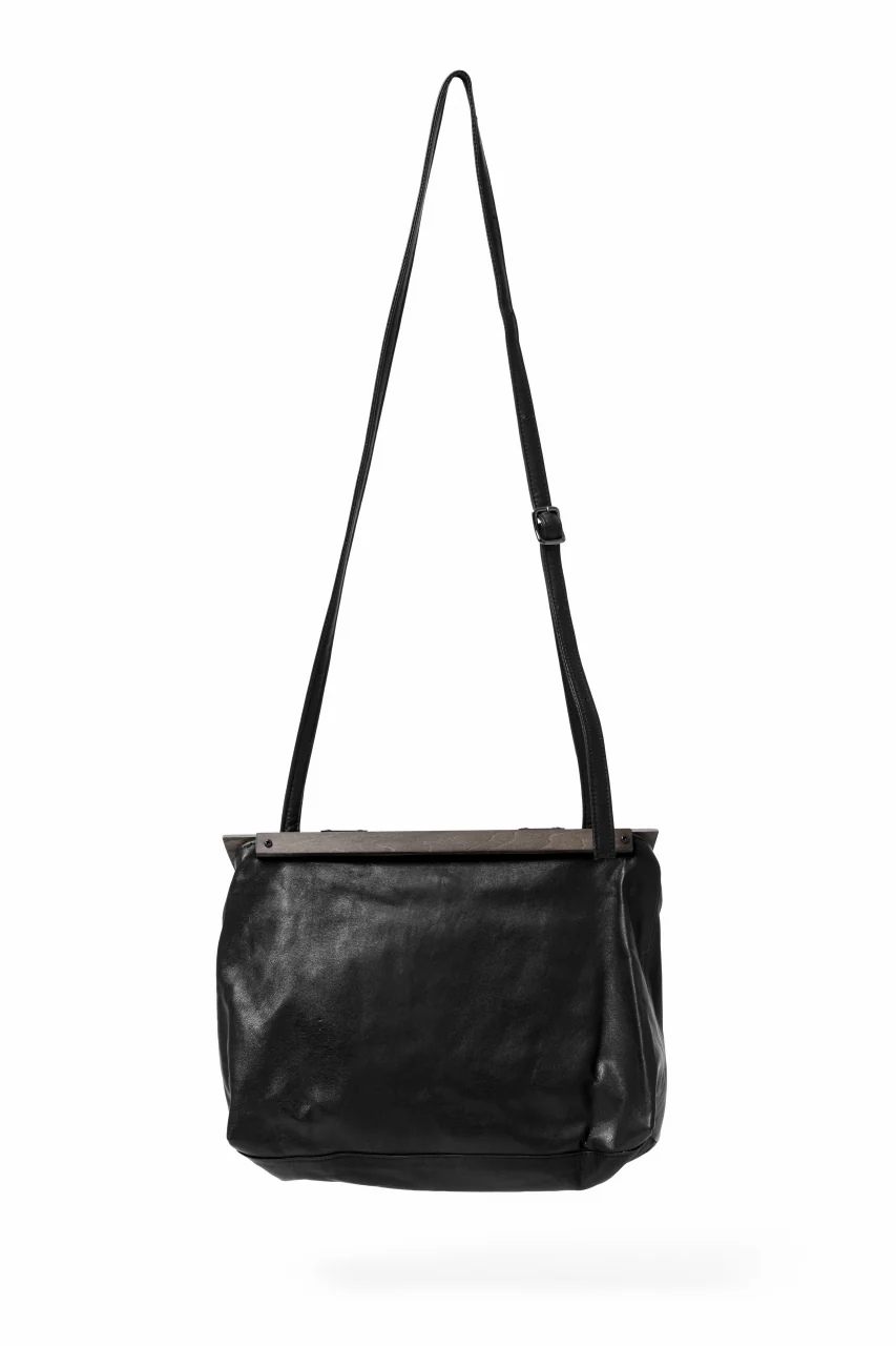 discord Yohji Yamamoto Namu Shoulder Bag / Soft Shrink Cow Leather + Wood (BLACK) - Image 4