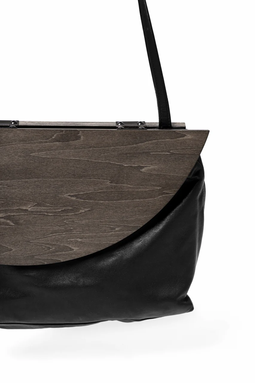 discord Yohji Yamamoto Namu Shoulder Bag / Soft Shrink Cow Leather + Wood (BLACK) - Image 5