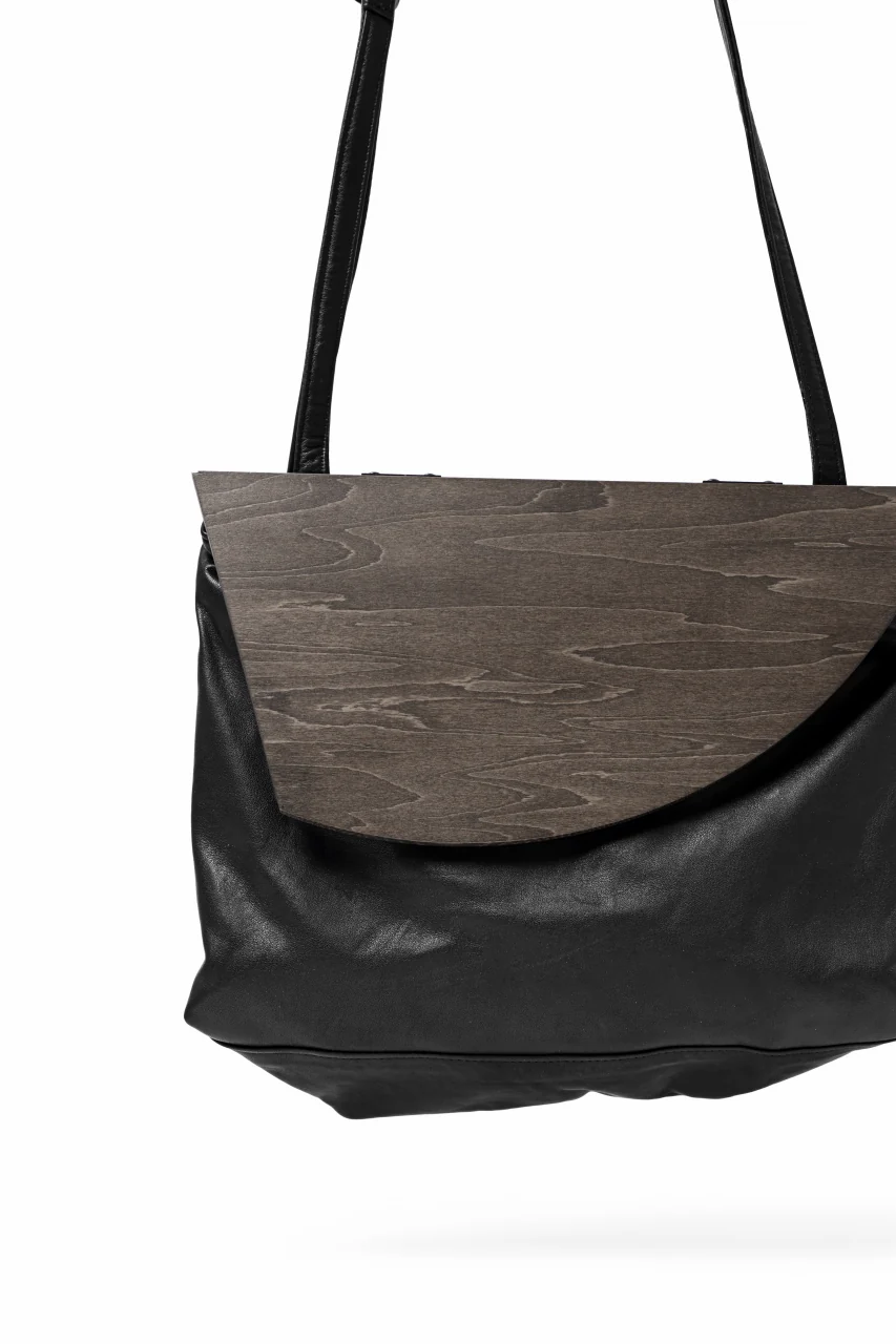 discord Yohji Yamamoto Namu Shoulder Bag / Soft Shrink Cow Leather + Wood (BLACK) - Image 7