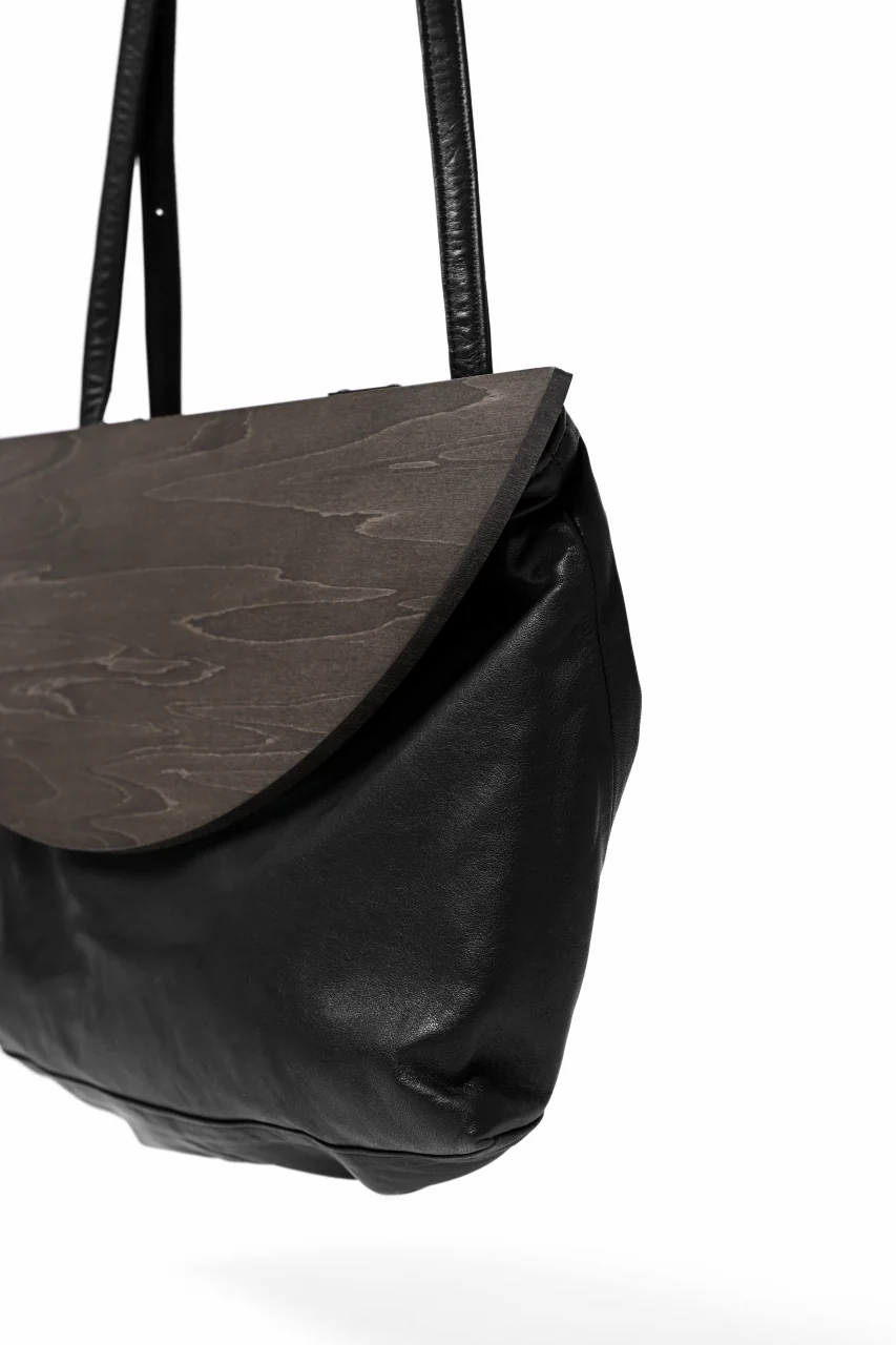 discord Yohji Yamamoto Namu Shoulder Bag / Soft Shrink Cow Leather + Wood (BLACK) - Image 8