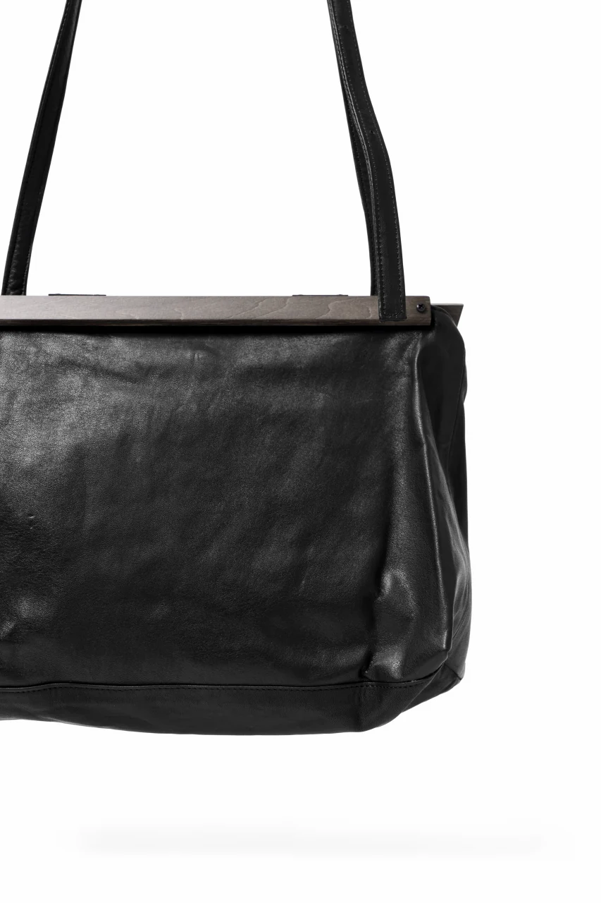 discord Yohji Yamamoto Namu Shoulder Bag / Soft Shrink Cow Leather + Wood (BLACK) - Image 9