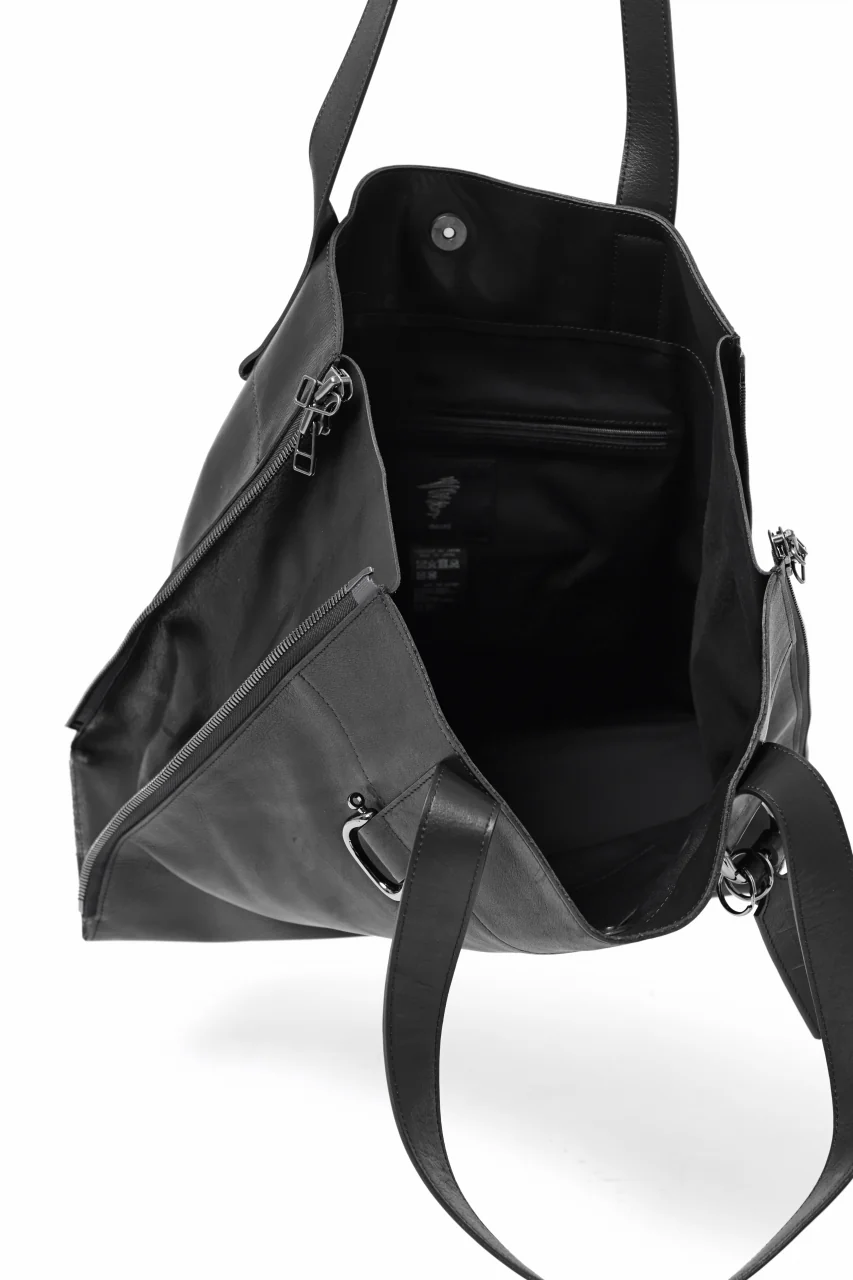 discord Yohji Yamamoto Side Zip Tote Bag L / Soft Shrink Cow Leather (BLACK) - Image 15