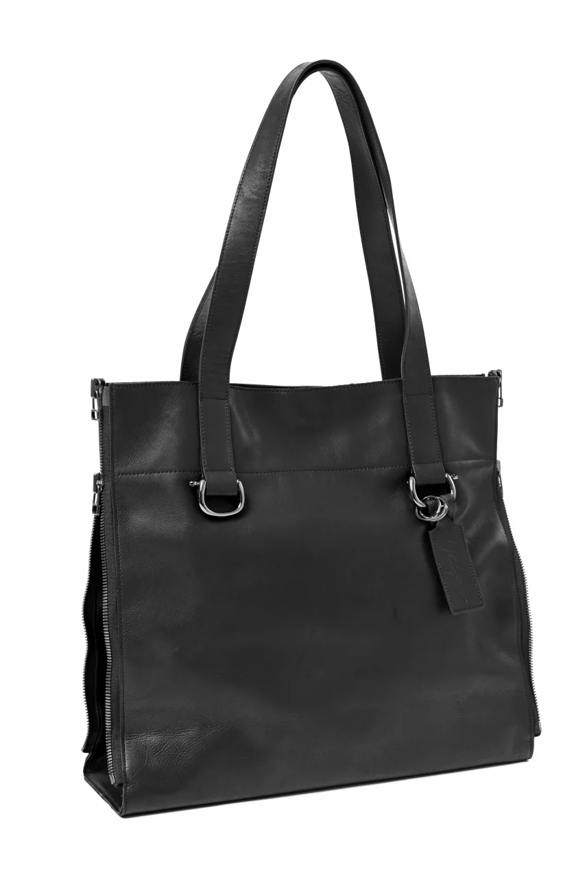 discord Yohji Yamamoto Side Zip Tote Bag L / Soft Shrink Cow Leather (BLACK) - Image 3