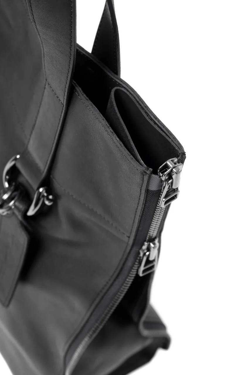 discord Yohji Yamamoto Side Zip Tote Bag L / Soft Shrink Cow Leather (BLACK) - Image 9