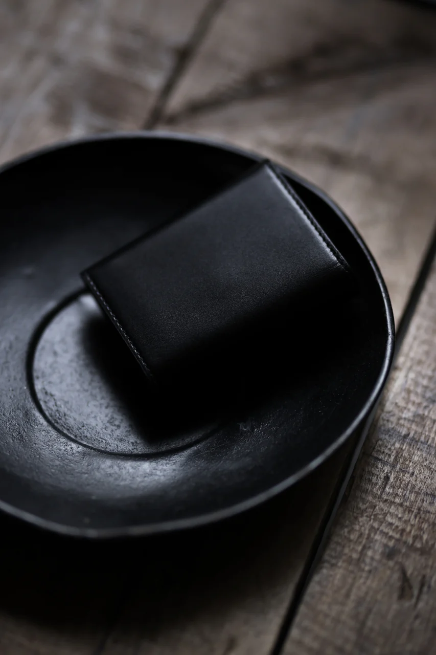 discord Yohji Yamamoto Tri Folded Compact Wallet / Smooth Cow Skin Leather (BLACK) - Image 13