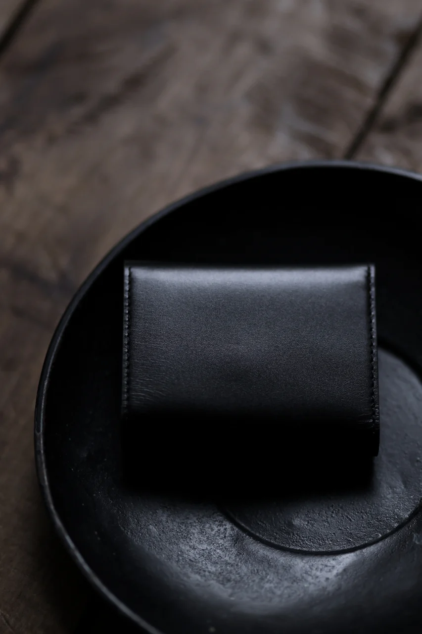 discord Yohji Yamamoto Tri Folded Compact Wallet / Smooth Cow Skin Leather (BLACK) - Image 14