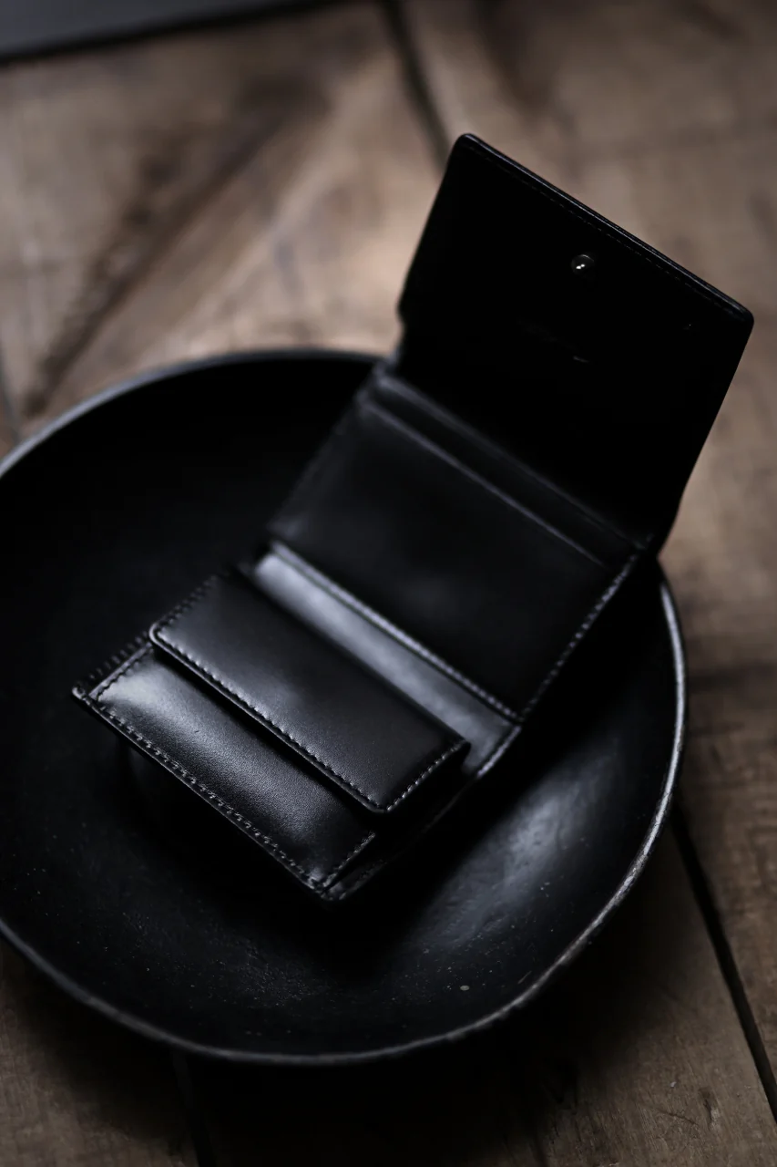 discord Yohji Yamamoto Tri Folded Compact Wallet / Smooth Cow Skin Leather (BLACK) - Image 16