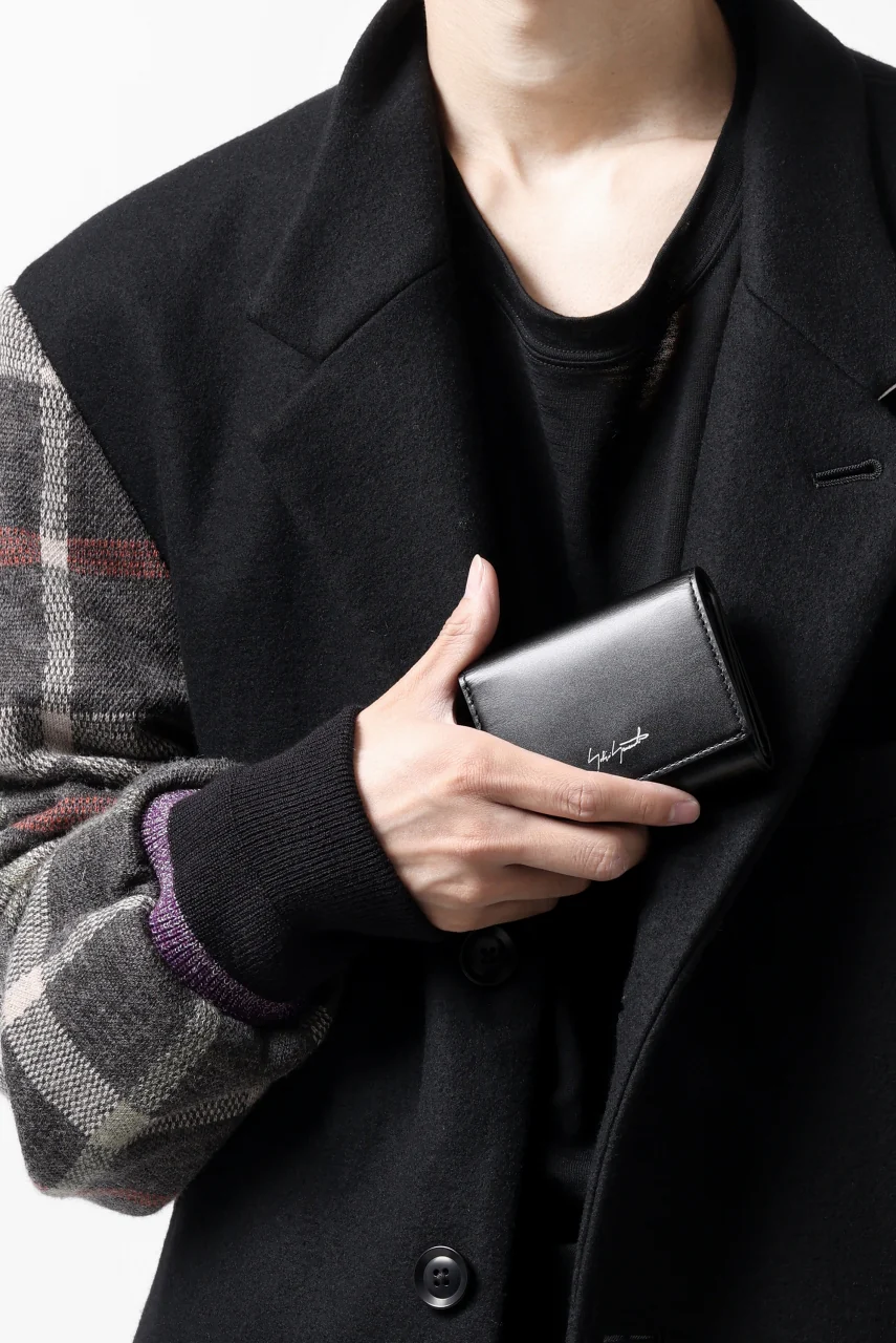 discord Yohji Yamamoto Tri Folded Compact Wallet / Smooth Cow Skin Leather (BLACK) - Image 21