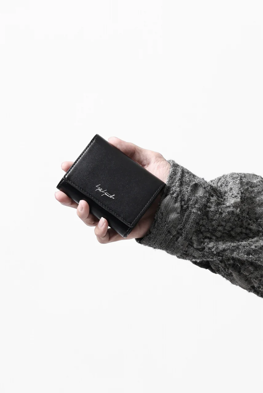 discord Yohji Yamamoto Tri Folded Compact Wallet / Smooth Cow Skin Leather (BLACK) - Image 25
