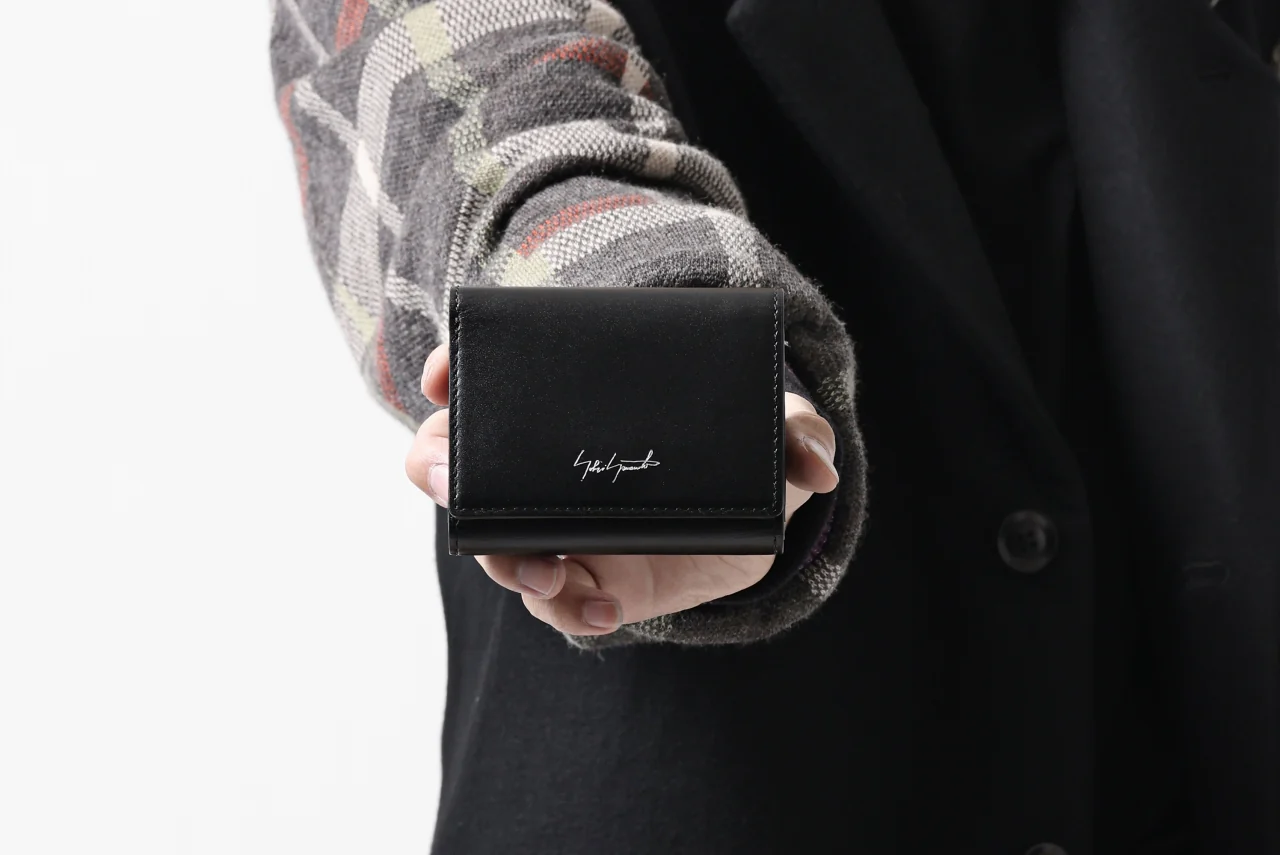 discord Yohji Yamamoto Tri Folded Compact Wallet / Smooth Cow Skin Leather (BLACK) - Image 27
