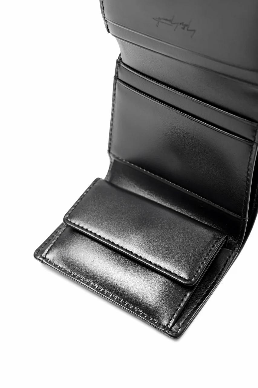 discord Yohji Yamamoto Tri Folded Compact Wallet / Smooth Cow Skin Leather (BLACK) - Image 7