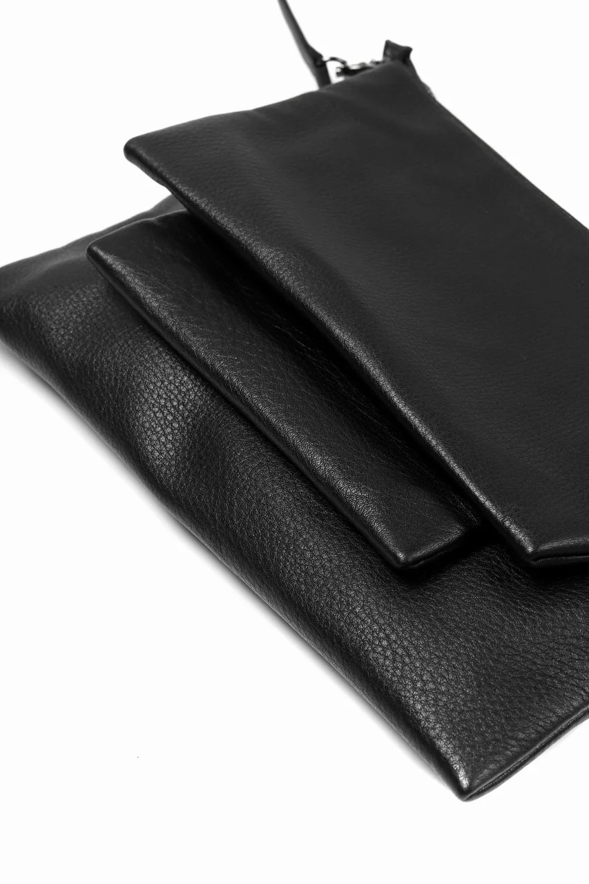 discord Yohji Yamamoto Triple Clutch Shoulder Bag / Soft Shrink Cow Leather (BLACK) - Image 14