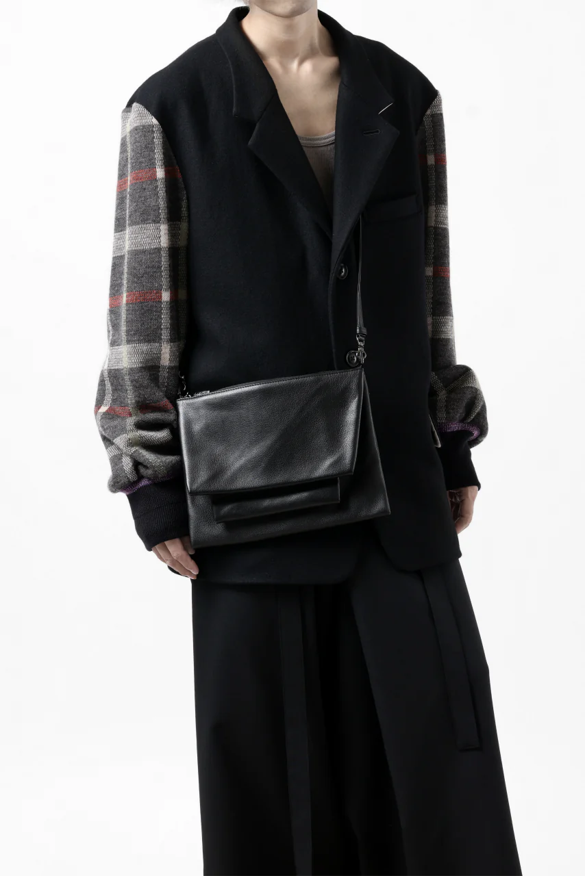 discord Yohji Yamamoto Triple Clutch Shoulder Bag / Soft Shrink Cow Leather (BLACK) - Image 20