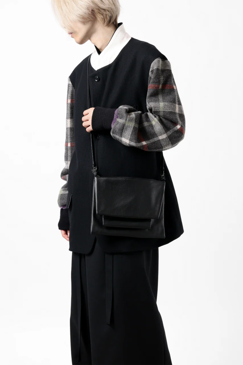 discord Yohji Yamamoto Triple Clutch Shoulder Bag / Soft Shrink Cow Leather (BLACK) - Image 21