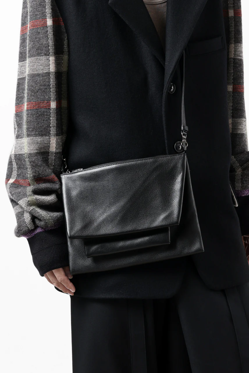 discord Yohji Yamamoto Triple Clutch Shoulder Bag / Soft Shrink Cow Leather (BLACK) - Image 24
