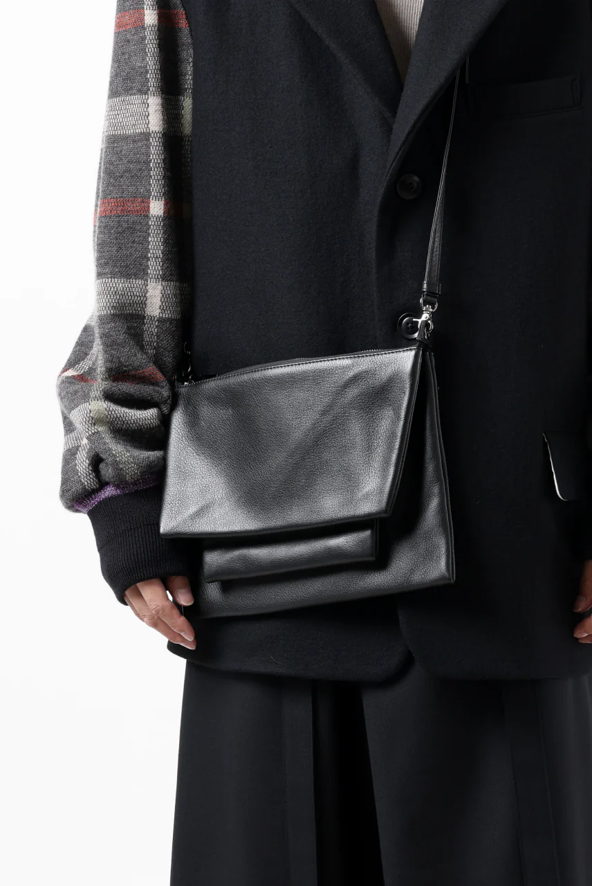 discord Yohji Yamamoto Triple Clutch Shoulder Bag / Soft Shrink Cow Leather (BLACK) - Image 25