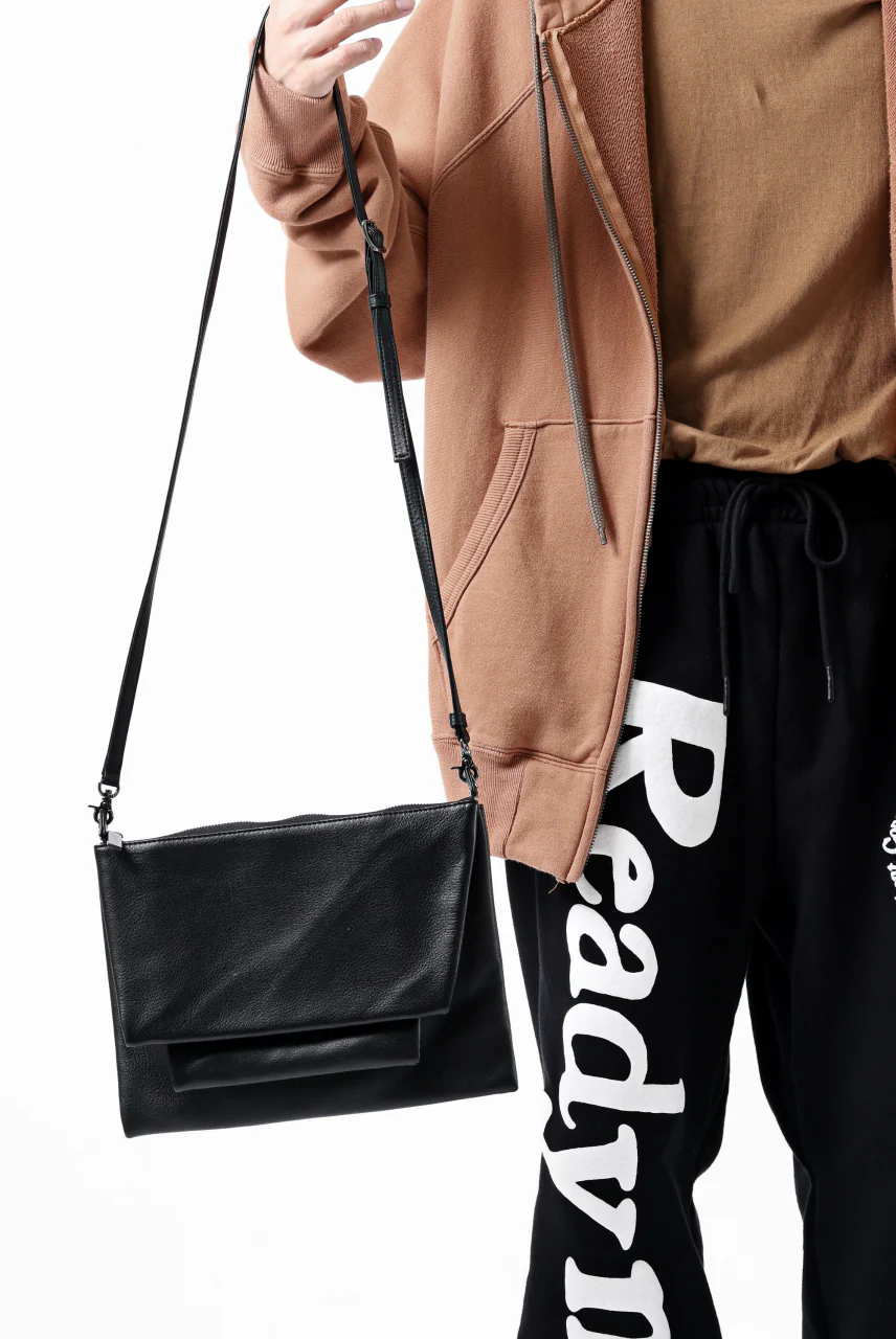 discord Yohji Yamamoto Triple Clutch Shoulder Bag / Soft Shrink Cow Leather (BLACK) - Image 29