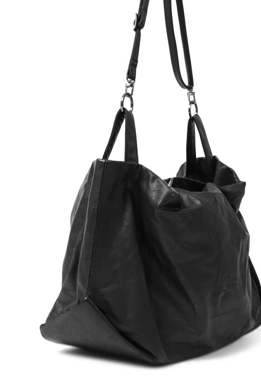 discord Yohji Yamamoto TULIPS HAND BAG / GARMENT COW LEATHER (BLACK) - Image 11
