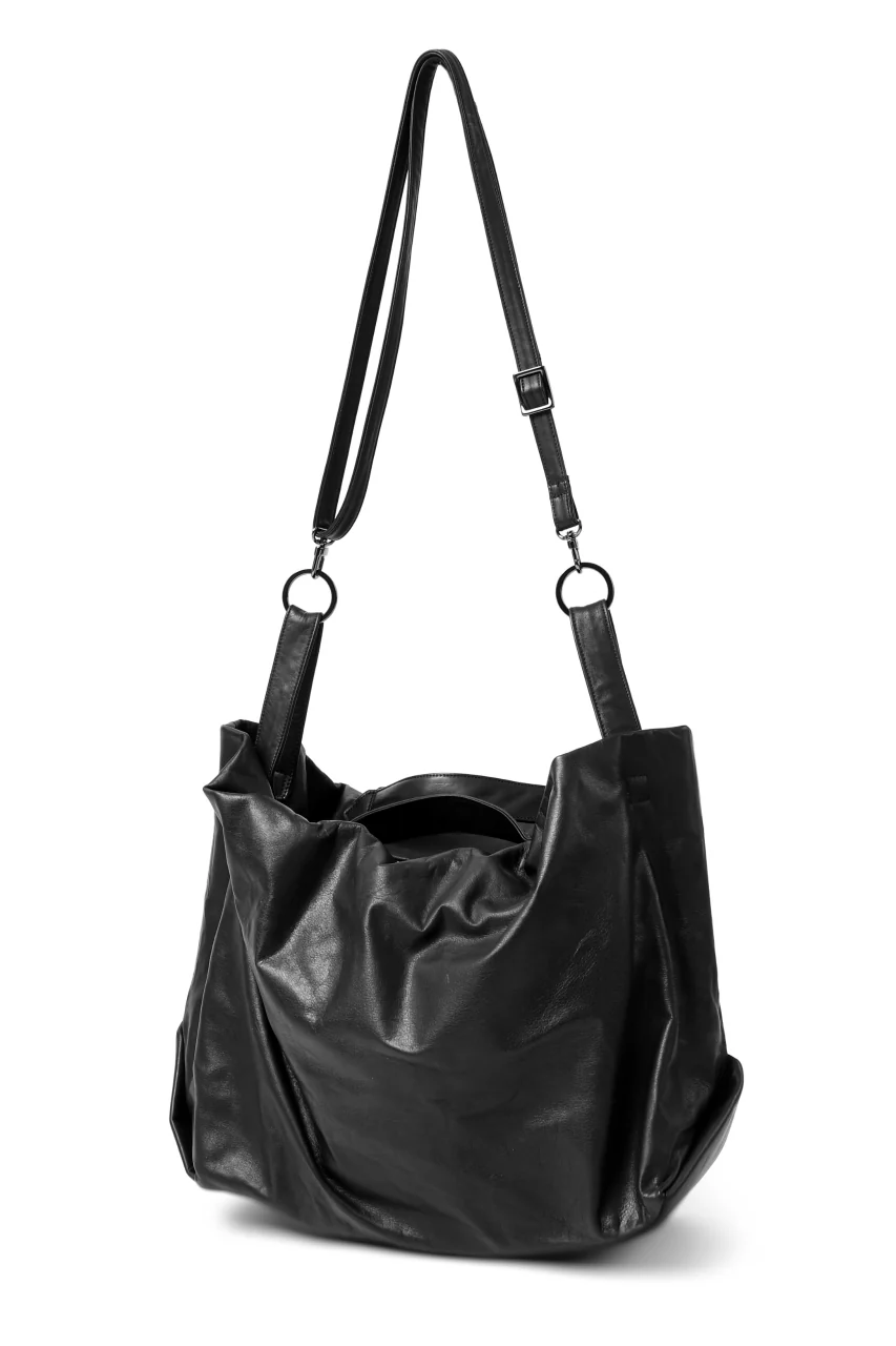discord Yohji Yamamoto TULIPS HAND BAG / GARMENT COW LEATHER (BLACK) - Image 4