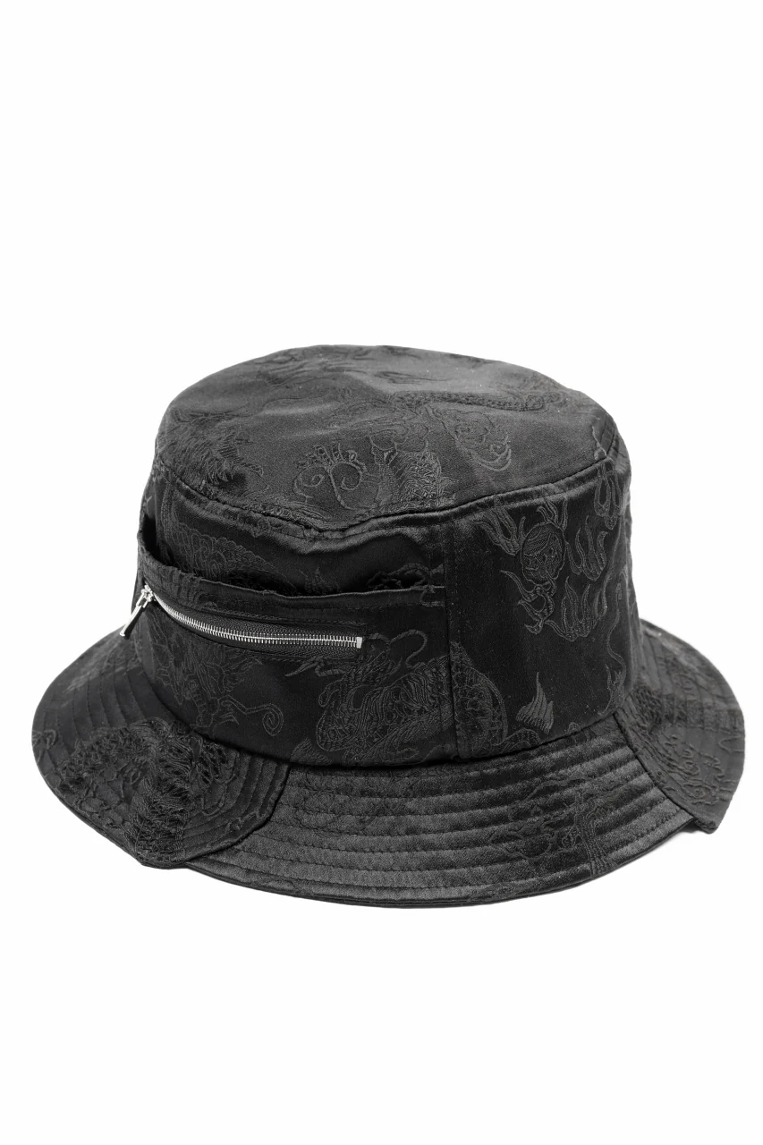Feng Chen Wang BLACK DRAGON PATTERN SATIN BUCKET HAT (BLACK) - Image 6