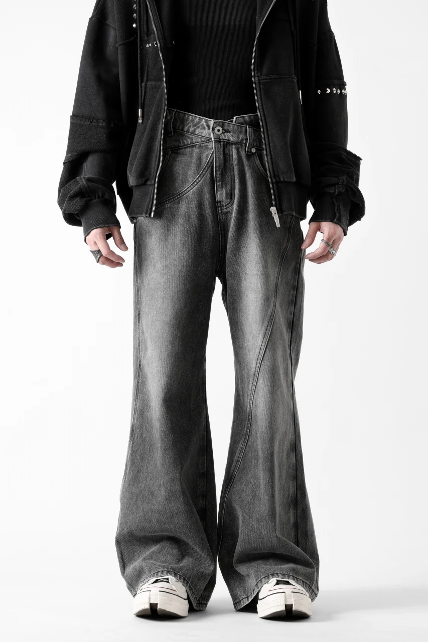 Feng Chen Wang CROSS WAISTBAND STRAIGHT LEG JEANS (BLACK) - Image 12