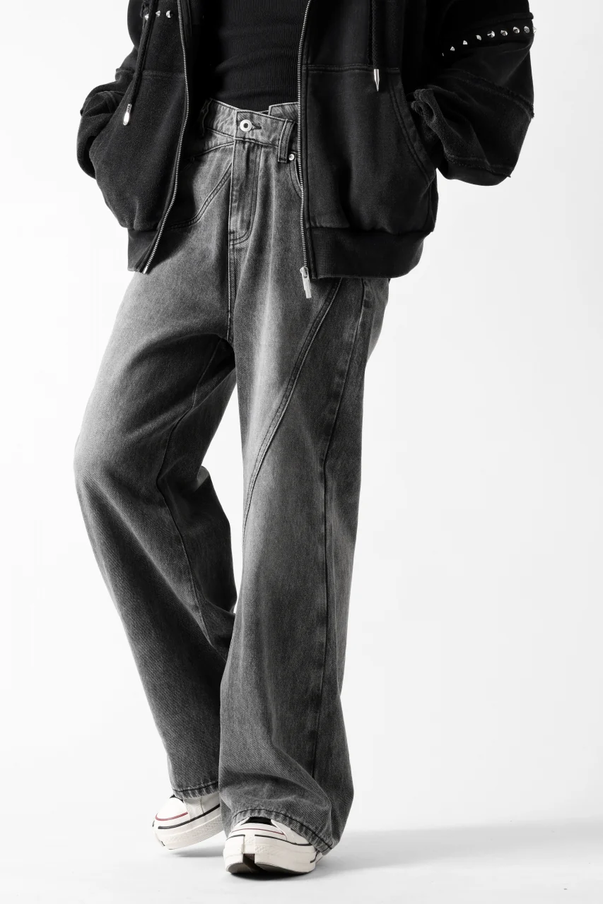 Feng Chen Wang CROSS WAISTBAND STRAIGHT LEG JEANS (BLACK) - Image 13