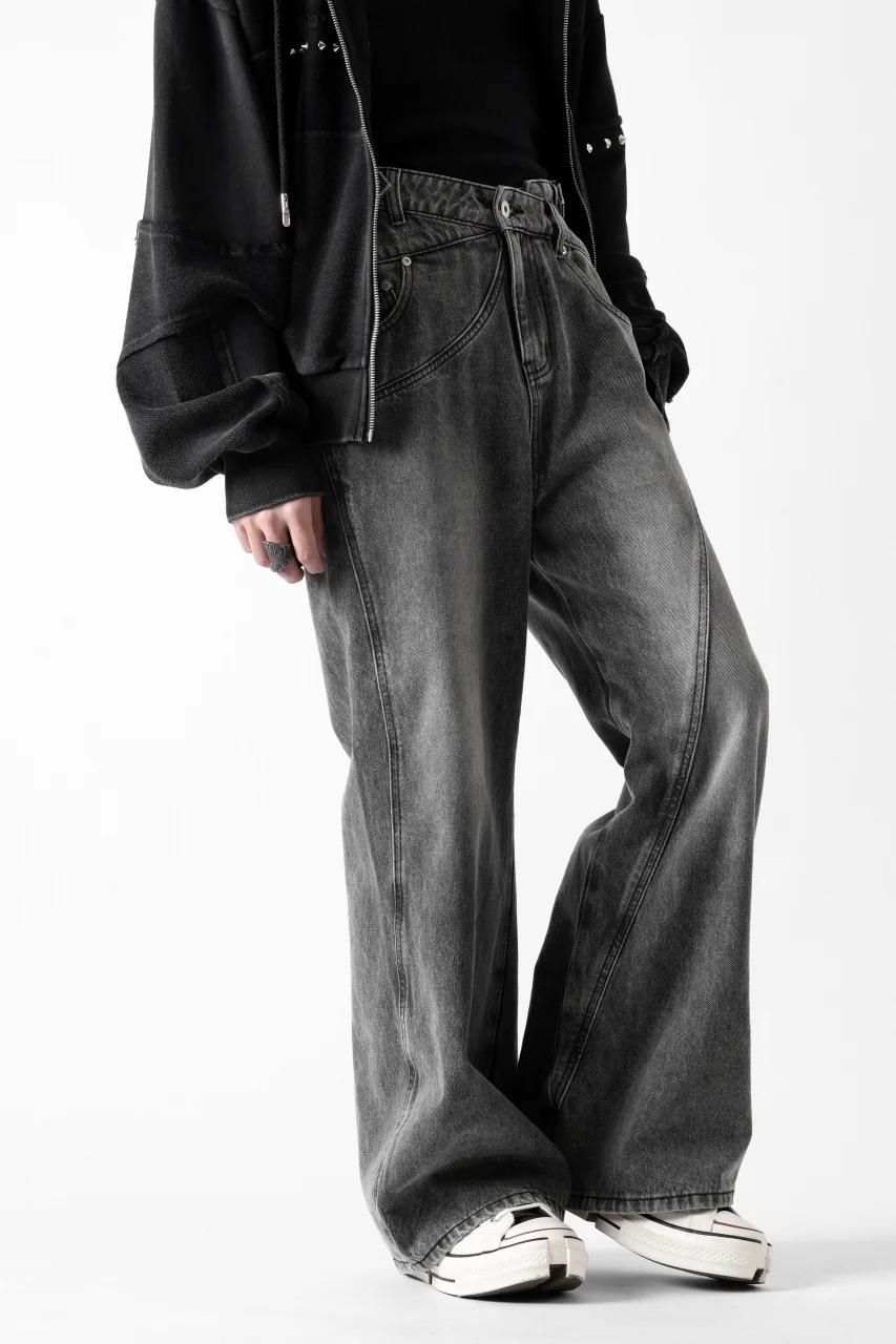 Feng Chen Wang CROSS WAISTBAND STRAIGHT LEG JEANS (BLACK) - Image 14