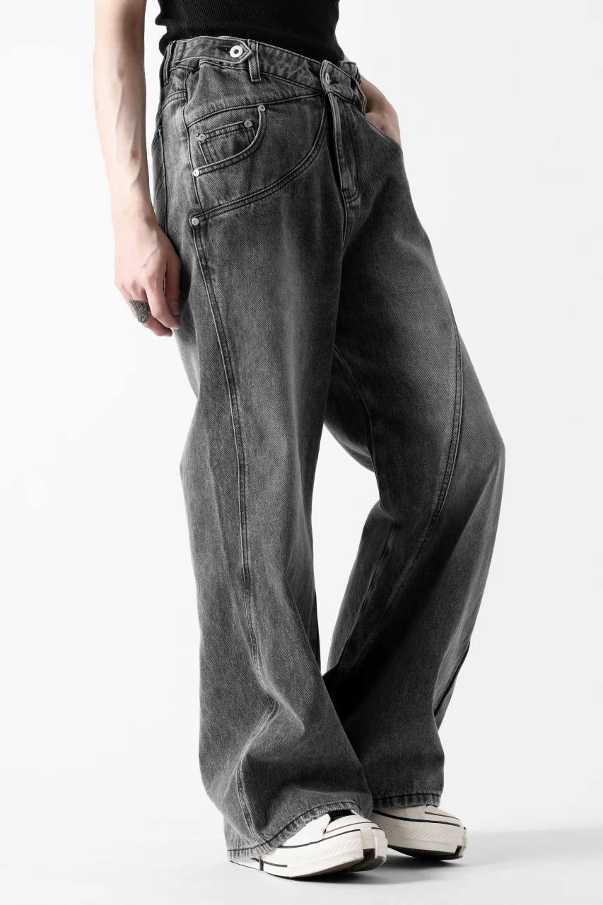 Feng Chen Wang CROSS WAISTBAND STRAIGHT LEG JEANS (BLACK) - Image 9