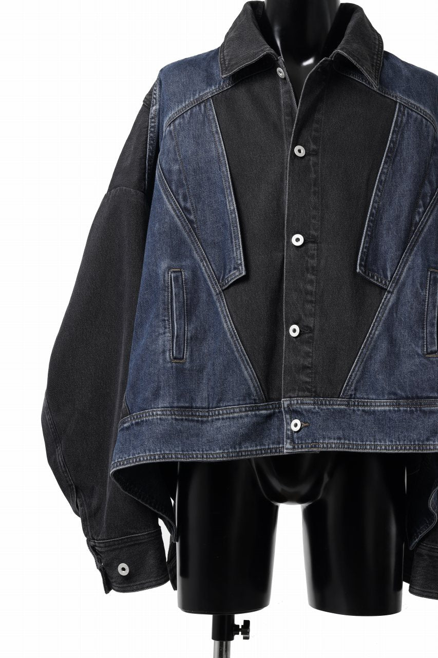 Feng Chen Wang DECONSTRUCTED DENIM JACKET (BLACK/NAVY) - Image 13