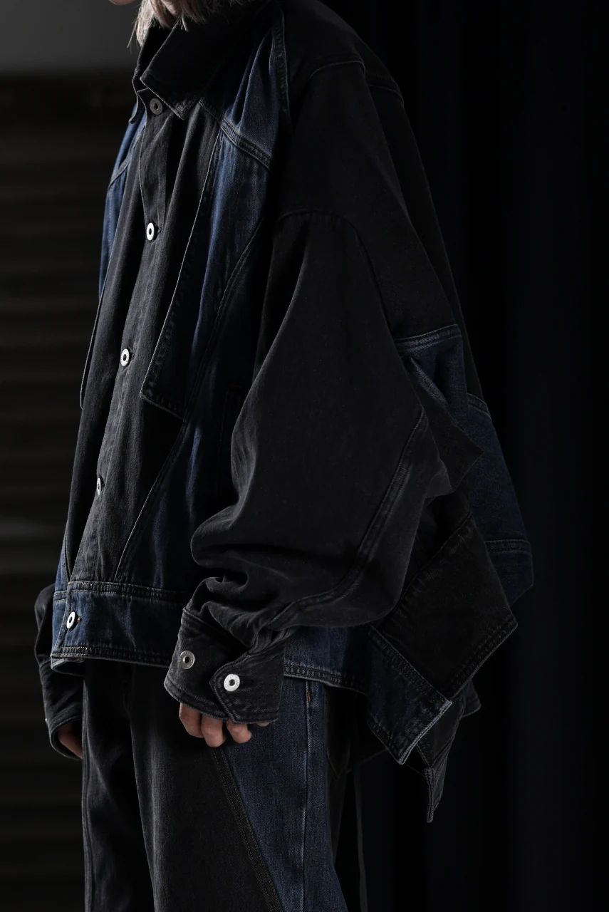 Feng Chen Wang DECONSTRUCTED DENIM JACKET (BLACK/NAVY) - Image 27