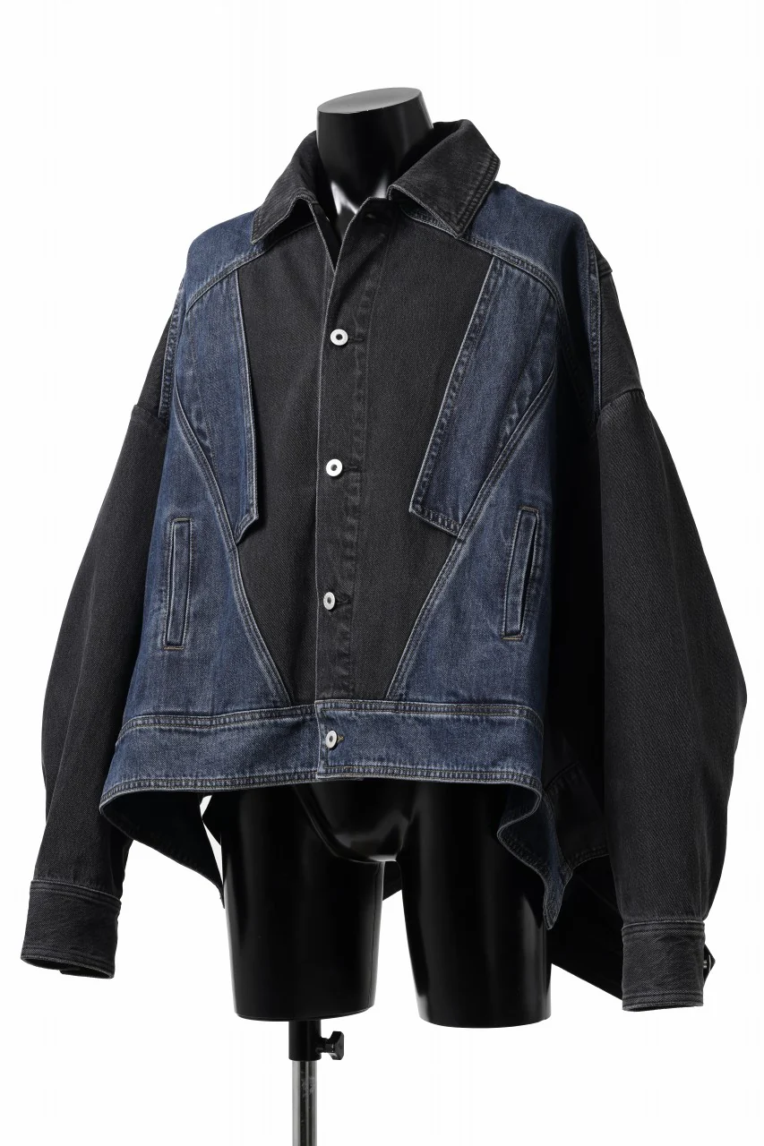 Feng Chen Wang DECONSTRUCTED DENIM JACKET (BLACK/NAVY) - Image 3