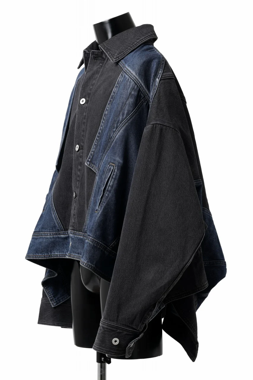 Feng Chen Wang DECONSTRUCTED DENIM JACKET (BLACK/NAVY) - Image 4