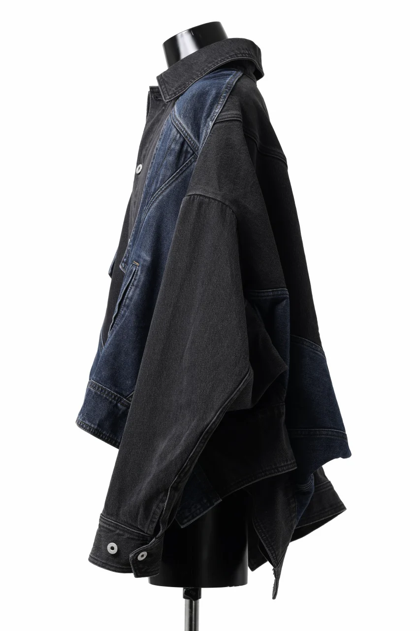 Feng Chen Wang DECONSTRUCTED DENIM JACKET (BLACK/NAVY) - Image 5