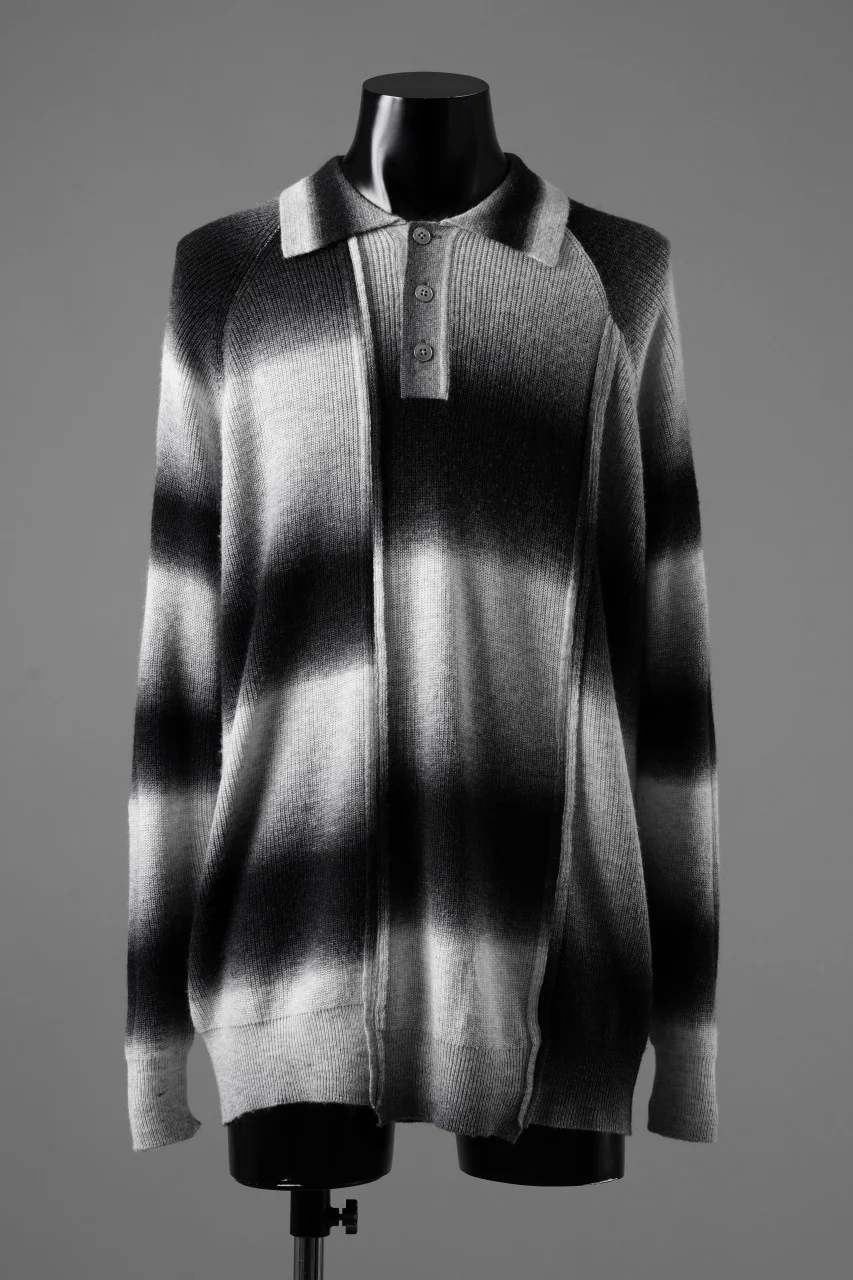 Feng Chen Wang DECONSTRUCTED GRADIENT KNIT-POLO (GREY TONE/MULTI)