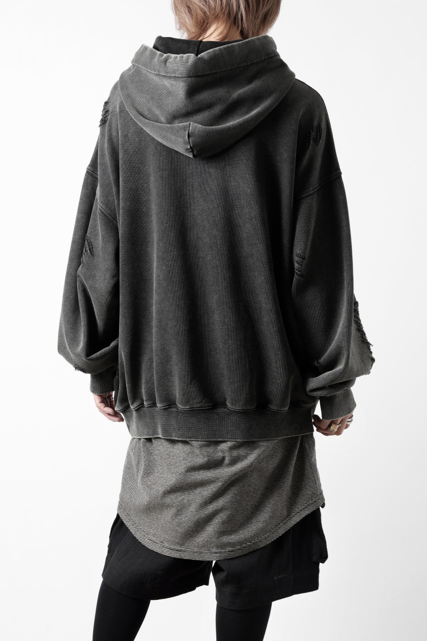 Feng Chen Wang GREY RIPPED JERSY HOODIE (GREY) - Image 10