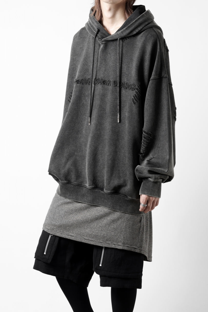 Feng Chen Wang GREY RIPPED JERSY HOODIE (GREY) - Image 11