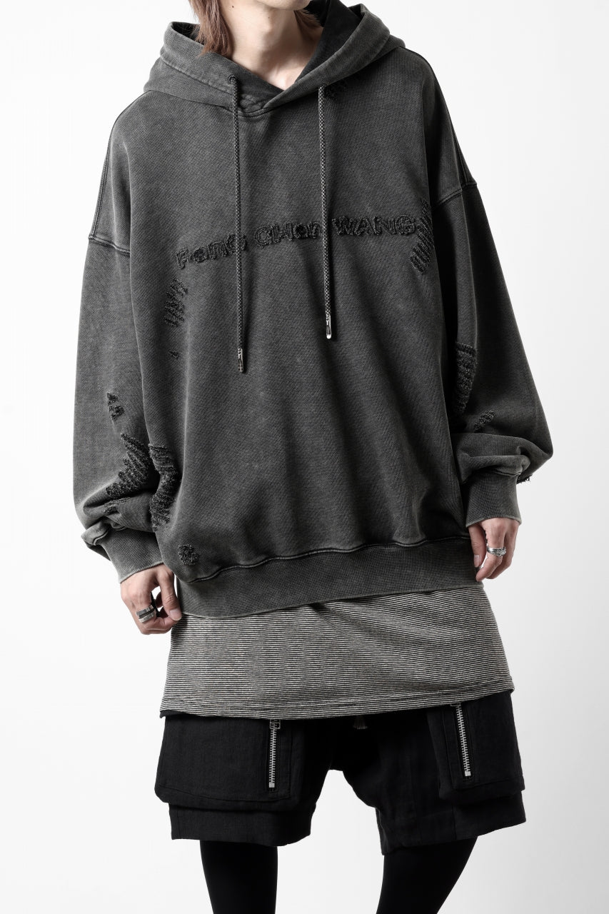Feng Chen Wang GREY RIPPED JERSY HOODIE (GREY) - Image 14