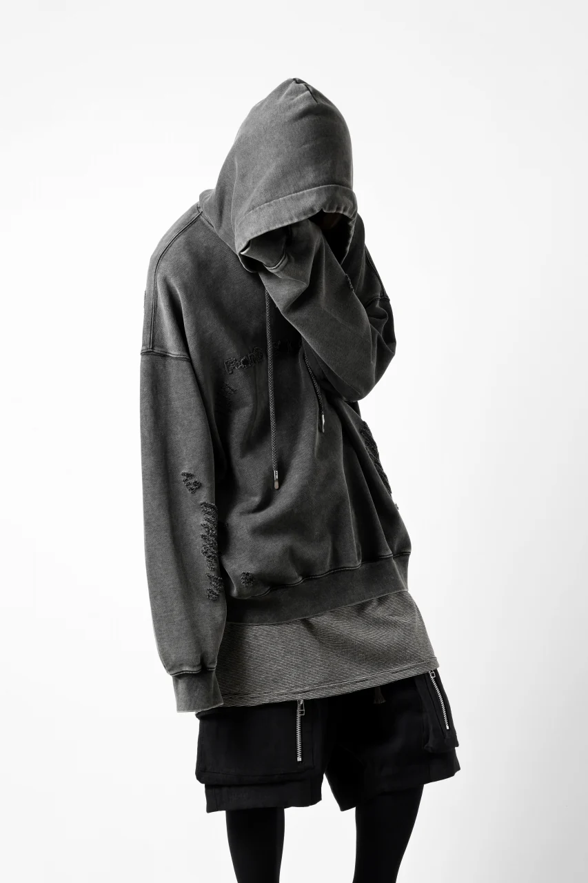 Feng Chen Wang GREY RIPPED JERSY HOODIE (GREY) - Image 16