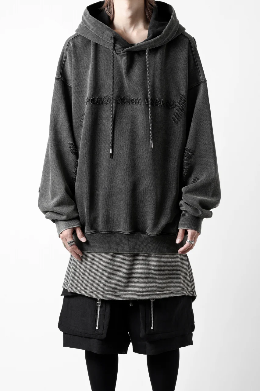 Feng Chen Wang GREY RIPPED JERSY HOODIE (GREY) - Image 2