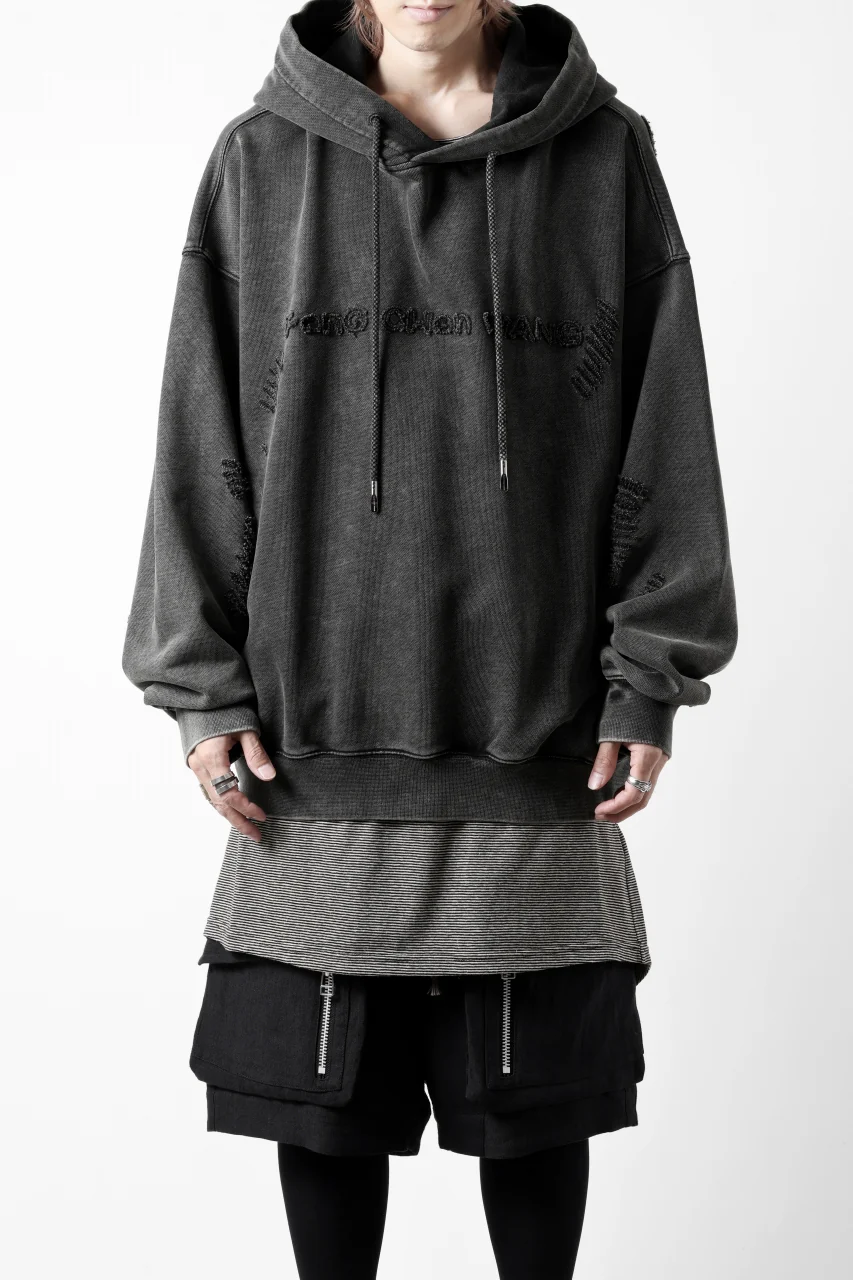 Feng Chen Wang GREY RIPPED JERSY HOODIE (GREY) - Image 6