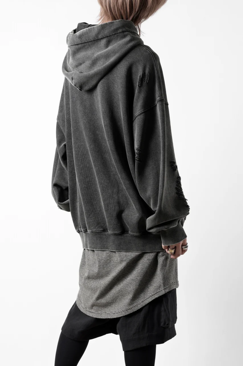 Feng Chen Wang GREY RIPPED JERSY HOODIE (GREY) - Image 7